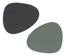 LIND DNA Onderzetter Nupo - Leer - Anthracite / Pastel Green - dubbelzijdig - 13 x 11 cm