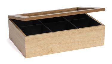 Caja de Té CasaLupo de Madera - 6 Compartimentos - con Terciopelo - 24 x 16 cm