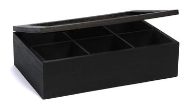 Caja de Té CasaLupo Negra - 6 Compartimentos - con Terciopelo - 24 x 16 cm