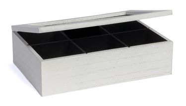 Caja de Té CasaLupo Blanca - 6 Compartimentos - con Terciopelo - 24 x 16 cm
