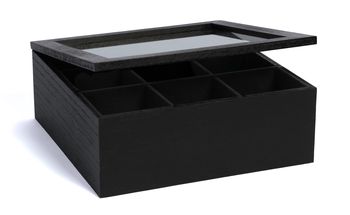 Caja de Té CasaLupo Negra - 9 Compartimentos - con Terciopelo - 23 x 23 cm