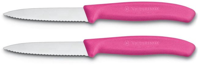 Victorinox Couteau d'office Swiss Classic - Rose - Dentelé - 2 Pièces