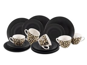 Koffieset Mat Zwart/Luipaard 18-Delig