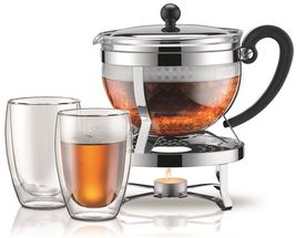 Bodum Theepot + Rechaud + Dubbelwandige Glazen