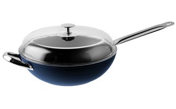 Poêle wok Sambonet - avec couvercle - Bleu nuit ø 32 cm - Revêtement antiadhésif standard