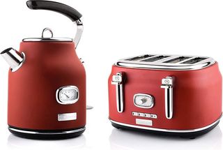 Westinghouse Retro Waterkoker + Broodrooster 4 Sleuven - Rood