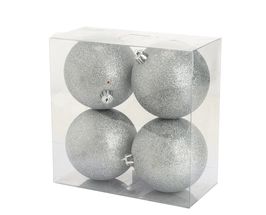 Bolas de Navidad Cosy @Home Plateadas con purpurina ø 10 cm - 4 Piezas