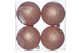Cosy @Home Kerstballen Koper glitter ø 10 cm - 4 Stuks