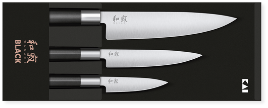 Juego de Cuchillos Kai Wasabi Black (Cuchillo para Pelar + Cuchillo Universal + Cuchillo de Cocinero) - 3 Piezas