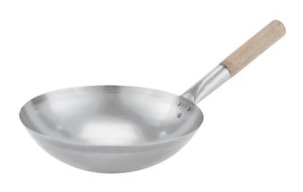 Poêle wok Paderno - avec manche en bois - ø 36 cm - Sans revêtement antiadhésif