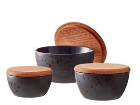 Bitz Kommen met Deksel Set Gastro Zwart/donkerblauw 3-Delig