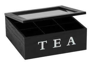 Cookinglife Boîte à thé en bois noir à 9 compartiments avec couvercle en verre