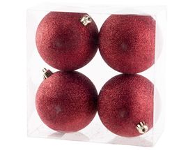 Bolas de Navidad Cosy @Home Rojas con purpurina ø 10 cm - 4 Piezas