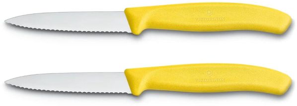 Victorinox Couteau d'office Swiss Classic - Jaune - Dentelé - 2 Pièces