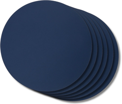 Mantel Individual Jay Hill Redondo Cuero Gris Claro Azul 38 cm - 6 Piezas - Doble Cara