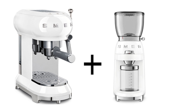 SMEG Espressomachine + Bonenmaler Wit
