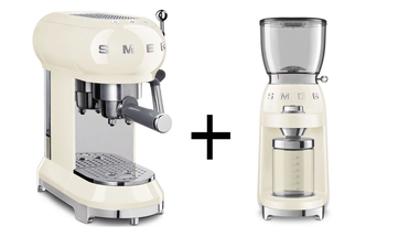 SMEG Espressomaschine + Kaffemühle Creme