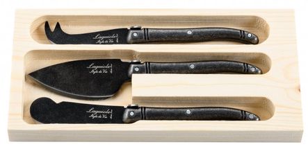 Laguiole Style de Vie 3-Piece Cheese Knife Set Black Stonewash