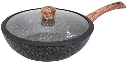 Poêle à wok en marbre Westinghouse - ø 30 cm en bois - Revêtement antiadhésif standard