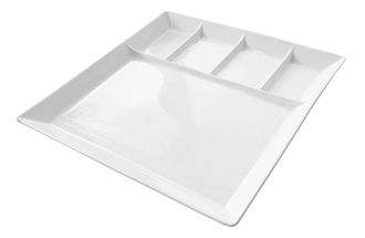 Assiette à fondue / Assiette gourmande - 5 compartiments - Blanc - 24 x 24 cm