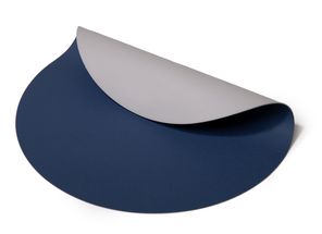 Mantel Individual Jay Hill Redondo Cuero Gris Claro Azul 38 cm - 6 Piezas - Doble Cara
