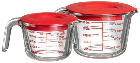Set di bicchiere dosatore Sareva (500 ml e 1 litro) - con coperchio - vetro termoresistente