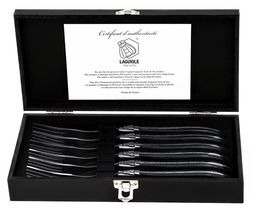 Laguiole Style de Vie Steakgabeln Luxury Line Schwarz Ebenholz 6 Stück