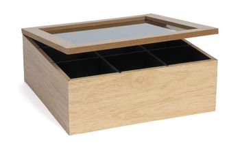 CasaLupo Theedoos Hout 9-vaks - met Fluweel - 23 x 23 cm