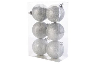 Cosy &amp; Trendy Kerstballen Zilver Glitter ø 8 cm - 6 Stuks