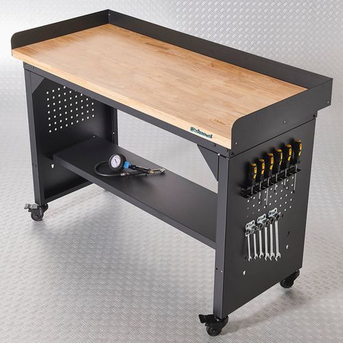 Werkbank PRO met eiken werkblad en legbord verrijdbaar - 150 cm 2