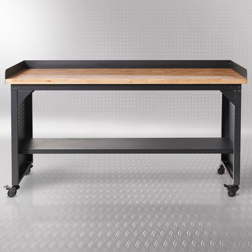 Werkbank PRO met eiken werkblad en legbord verrijdbaar - 200 cm 5