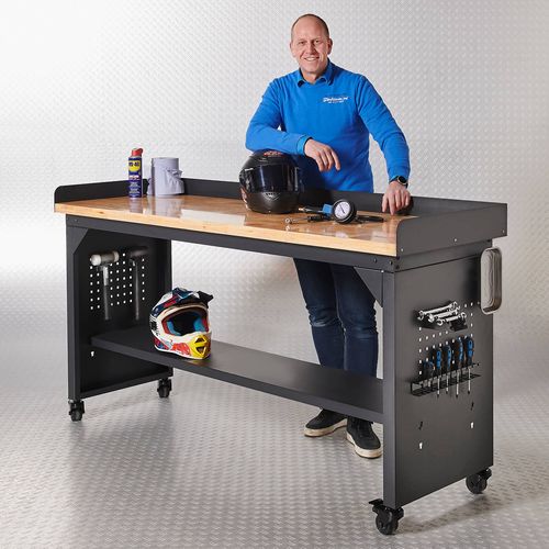 Werkbank PRO met bamboe werkblad en legbord verrijdbaar- 200 cm 15