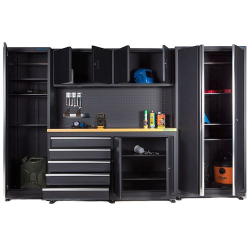 Werkbank 160 cm met bovenkast, smalle zijkast en brede zijkast 1