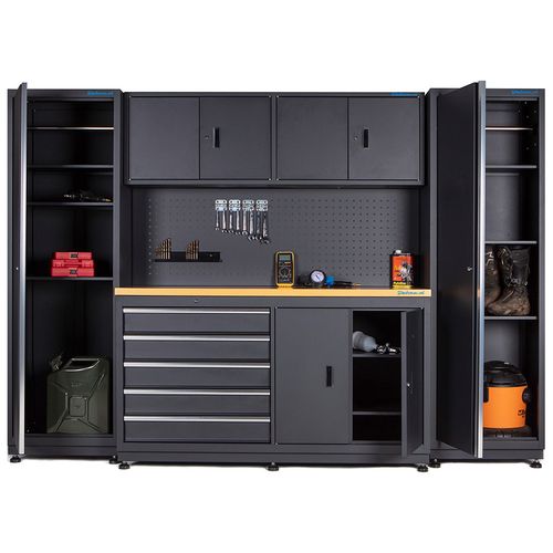 Werkbank 160 cm met bovenkast en twee zijkasten 1