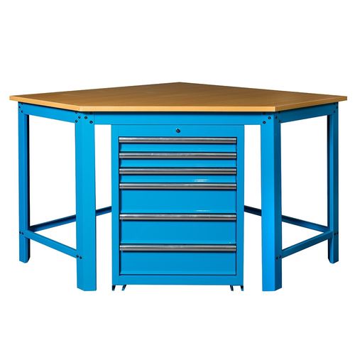 Hoekwerkbank met MDF blad + gereedschapskast blauw 1