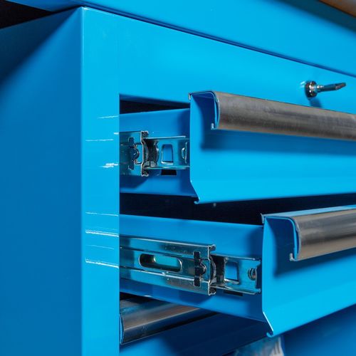 Hoekwerkbank met MDF blad + gereedschapskast blauw 5