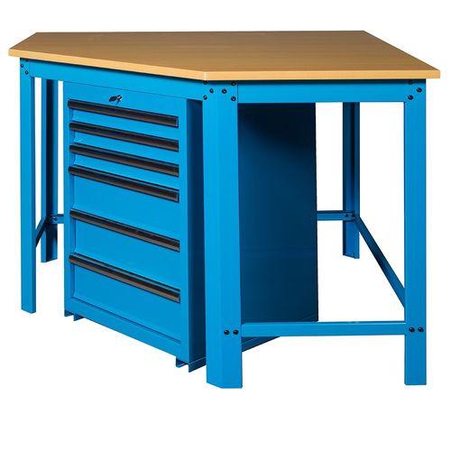 Hoekwerkbank met MDF blad + gereedschapskast blauw 2