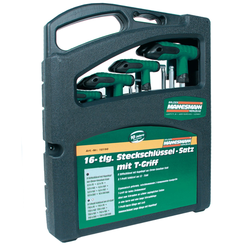 Mannesmann 16 delige T greep inbus en torx set