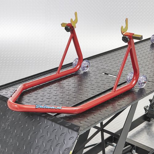 Motorheftafel met paddockstand achterwiel