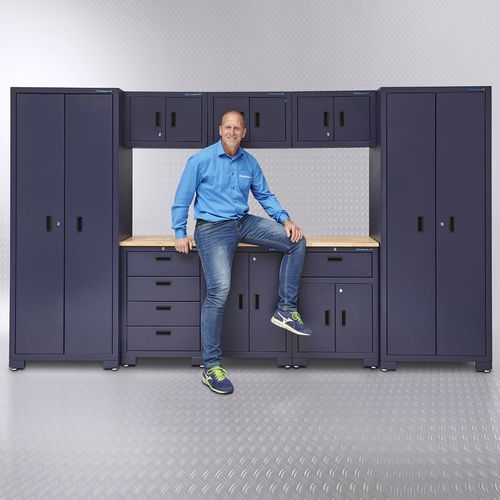 donkerblauwe werkplaatsinrichting compleet