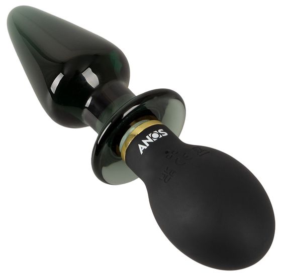 Anos - 2-zijdige Butt Plug - Glas - Siliconen - Vibraties - Zwart