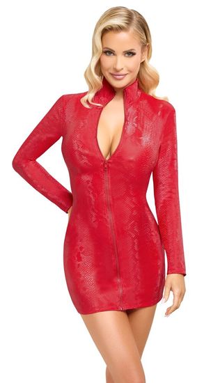 Cottelli Collection - Jurk Snake - Snakeprint - Rits - Wetlook - Rood