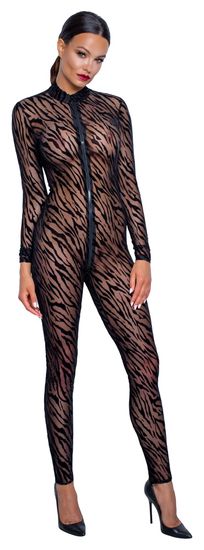 Noir Handmade - Catsuit Safari - Gaas - Flockprint - 3-zijdige Rits - Zwart