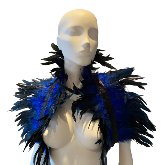 Kinky Diva - Feather Collar - Unisex  - Stola - Veren - Blauw - Zwart