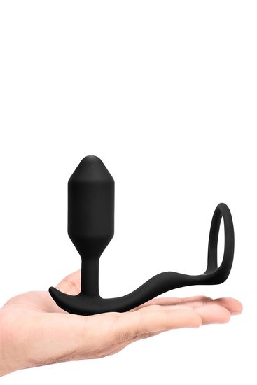 b-Vibe - Vibrating Snug  &amp; Tug - Vibrerende Butt Plug en Cockring - Siliconen - Zwart Maat M