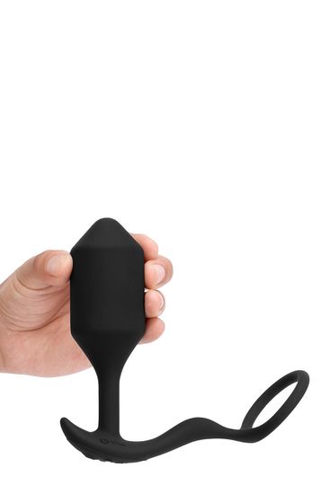 b-Vibe - Vibrating Snug  &amp; Tug - Vibrerende Butt Plug en Cockring - Siliconen - Zwart Maat XL