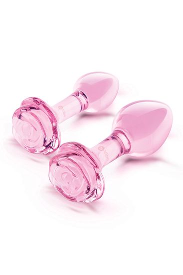 b-Vibe - Pink Roses - Butt Plug Training Set - Glas - Roze
