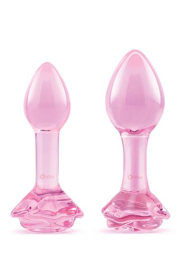 b-Vibe - Pink Roses - Butt Plug Training Set - Glas - Roze
