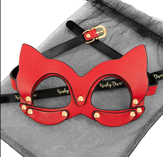 Kinky Diva - Cat Mask - BDSM - PU Leer - Verstelbaar - Rood - Goud