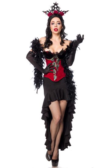 Burlesque Queen - Compleet Kostuum - Corset - Rok - Handschoenen - Boa - Diadeem